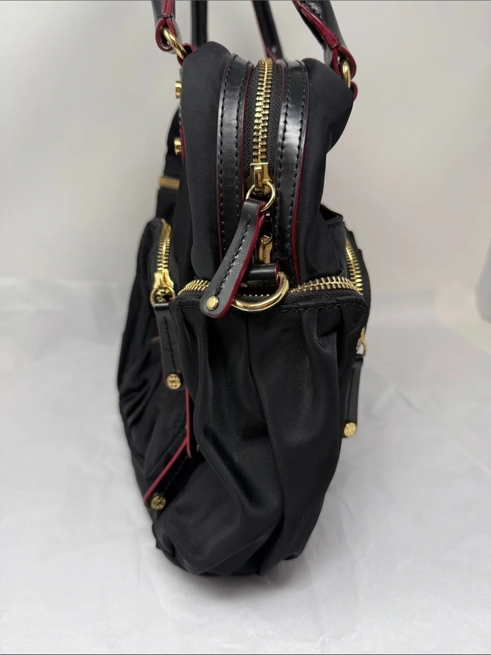 MZ Wallace Black Quilted Nylon Tote with Gold Hardware
